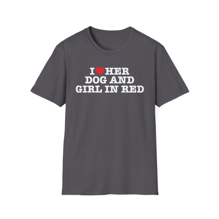 Girl in Red I Heart Her Dog Unisex Softstyle T-Shirt