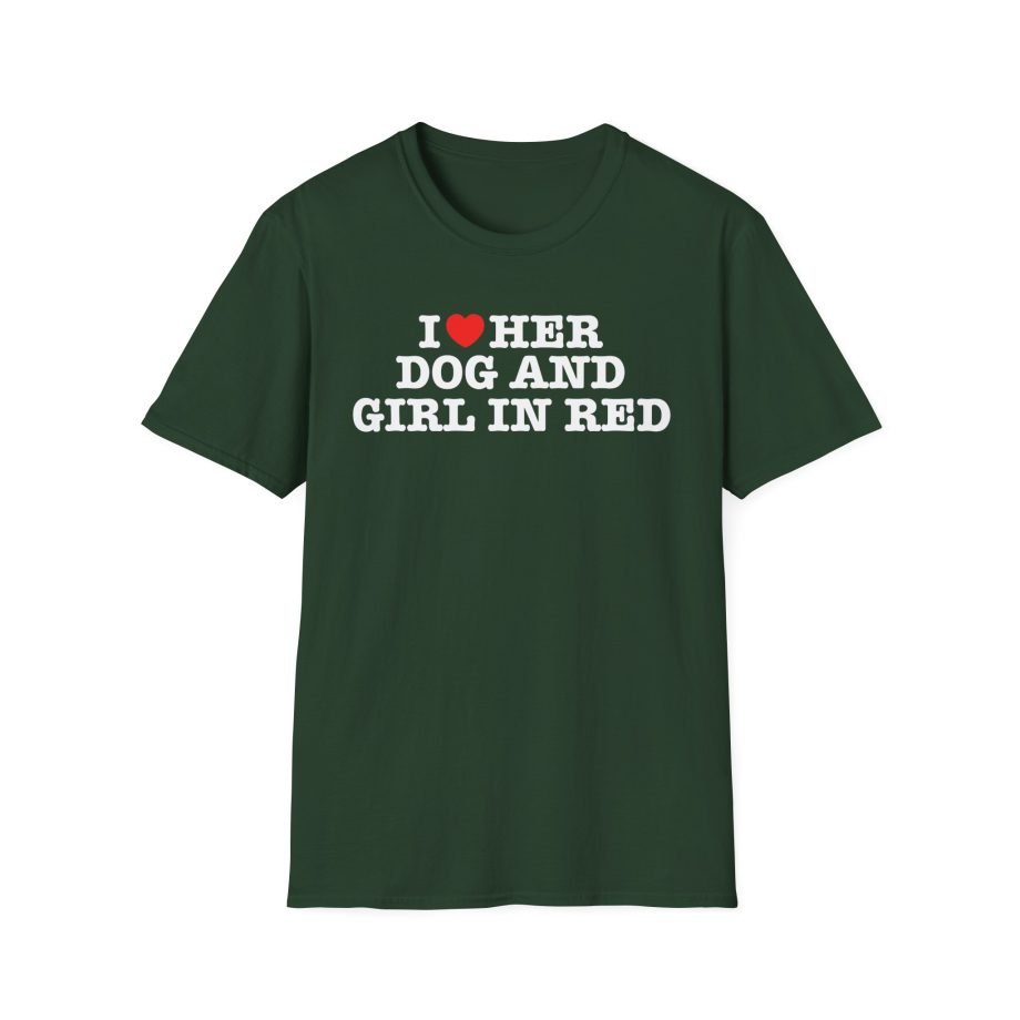Girl in Red I Heart Her Dog Unisex Softstyle T-Shirt