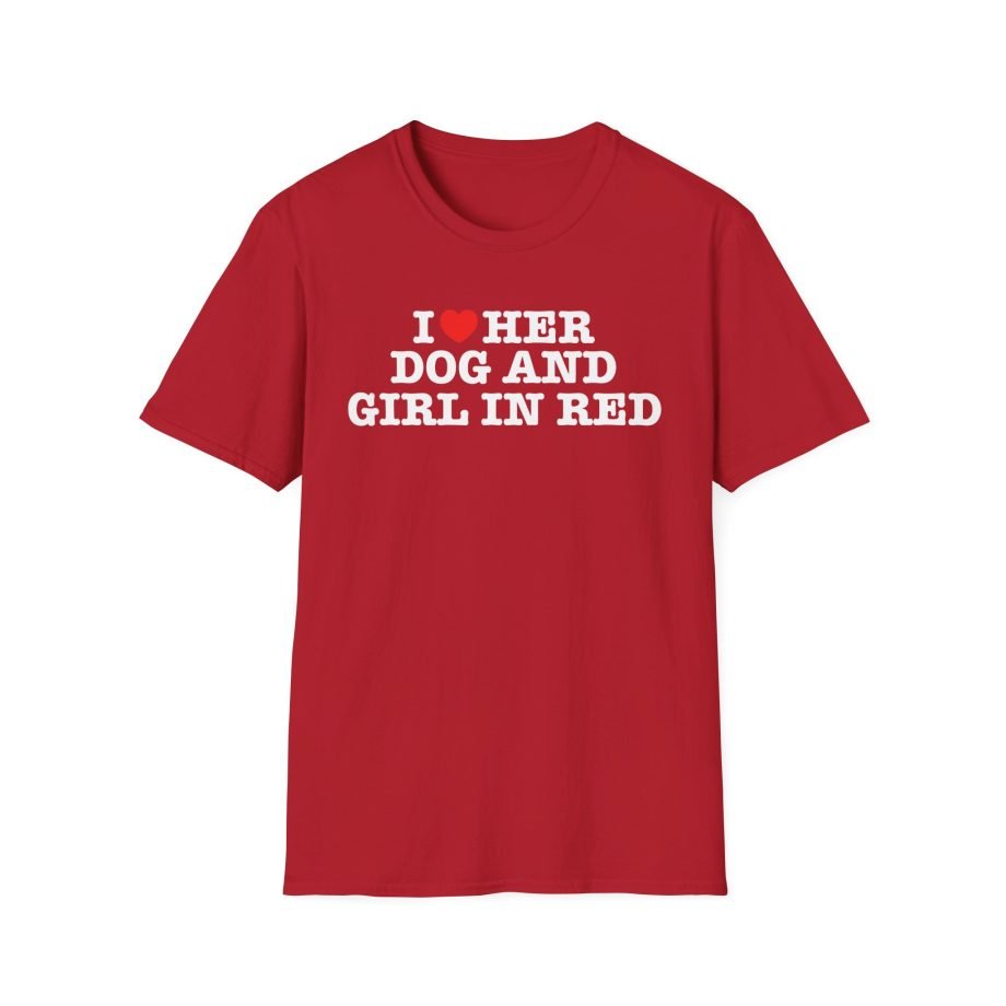 Girl in Red I Heart Her Dog Unisex Softstyle T-Shirt