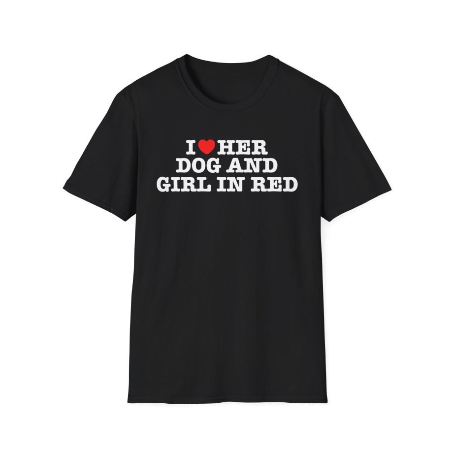 Girl in Red I Heart Her Dog Unisex Softstyle T-Shirt