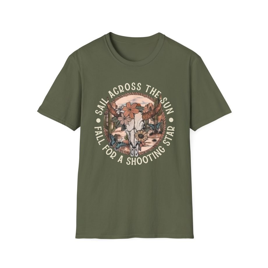Sail Across the Sun Fall for a Shooting Star Country Skull unisex softstyle t-shirt