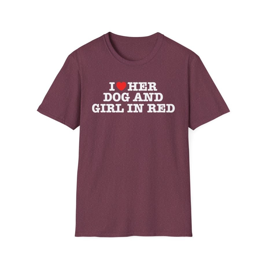 Girl in Red I Heart Her Dog Unisex Softstyle T-Shirt