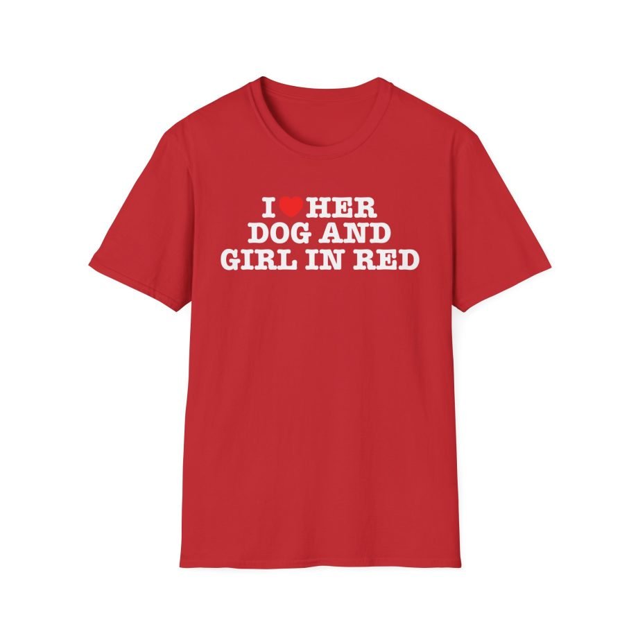 Girl in Red I Heart Her Dog Unisex Softstyle T-Shirt